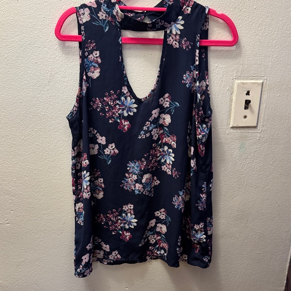 Hippie Rose Floral Cutout Blouse - Dark Blue